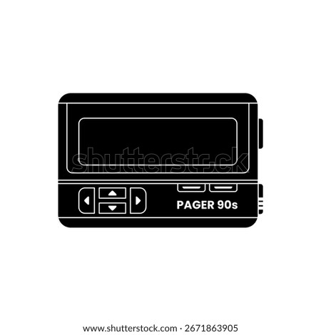 Black silhouette vector of a 1990s pager. Minimal flat design illustration of vintage beeper communication device.