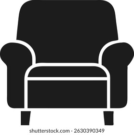 Black silhouette vector armchair with armrests for interior design and furniture projects