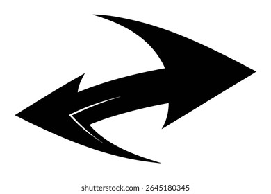 Une flèche d'Image vectorielle en silhouette noire pointant vers la gauche sur fond blanc La flèche a une forme incurvée stylisée