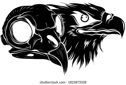 black silhouette Vector Bald Eagle or Hawk Head Mascot Graphic