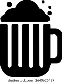Black silhouette vector of a beer mug with foam, bubbles, and handle.