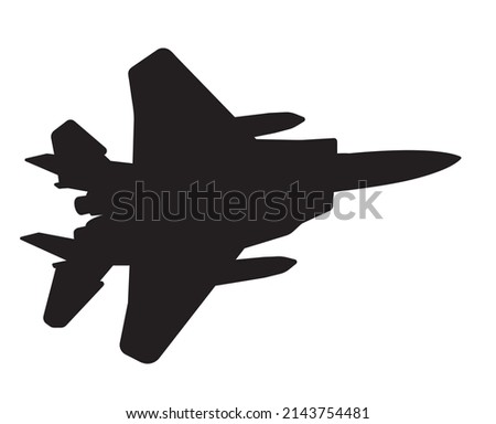Black silhouette vector cartoon fighter. Combat aircraft in isolate on a white background.