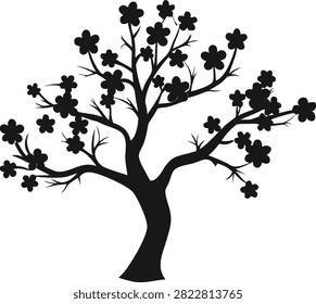 black silhouette vector cherry blossom