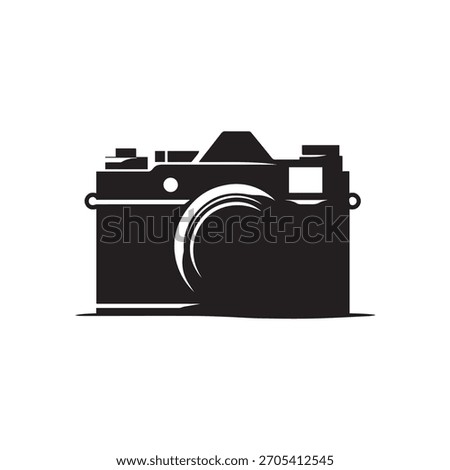 Black silhouette vector of a classic 35mm film camera. Retro design symbol for photography, vintage technology, creative media, photo studio, memory, or amateur filmmaking concepts.
