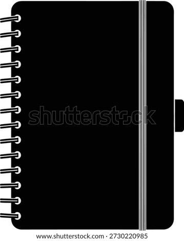 A black silhouette vector of a closed spiral-bound notebook, suitable for concepts of writing, study, or note-taking.
