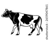 Black Silhouette Vector of Cow – Farm Animal Clipart on White Background