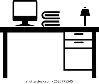 Black silhouette vector design of a modern desk and workstation layout for home office - Powered by Shutterstock - Get 15% off with code: PIKWIZARD15