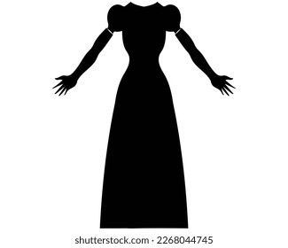 black silhouette vector design of an old fashioned dress that women used to party at an event with both left and right gloves