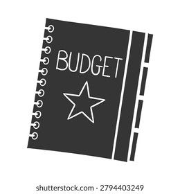 Black silhouette vector doodle stamp of budget planner spiral notebook with star