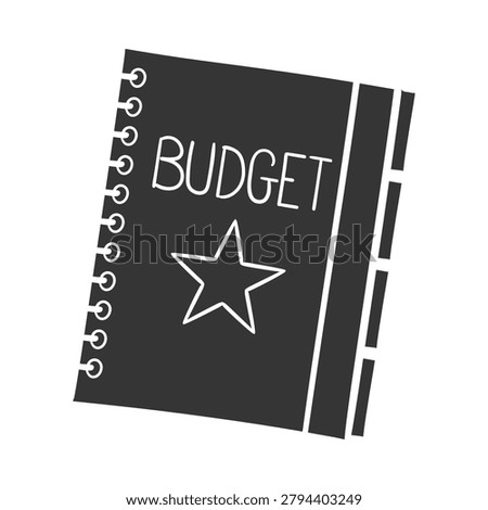 Black silhouette vector doodle stamp of budget planner spiral notebook with star