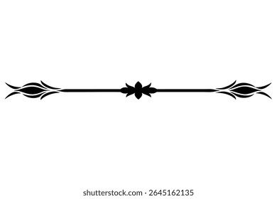 Black silhouette vector graphic featuring a horizontal divider with floral elements A grunge style is suggested by the sharp lines and solid black color.