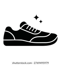 Black Silhouette Vector Icon of a Clean Sneaker with Sparkles