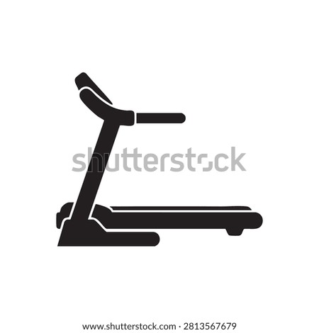 Black silhouette vector icon of electronic treadmill cardio machine isolated on white background essential aerobic fitness gear for running walking workout routines used in home gyms and professional fitness centers club equipment health wellness cardio training technology vector illustration.