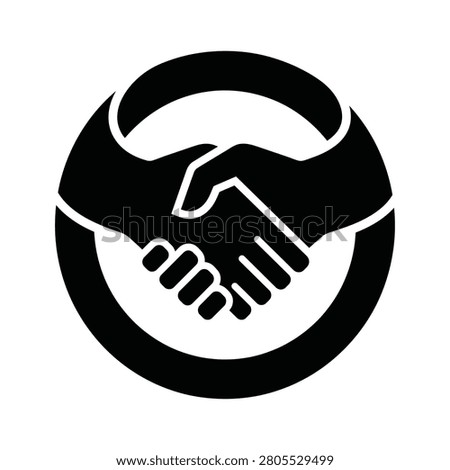 Black silhouette vector icon of a handshake enclosed in a circle. Concept of partnership, trust, global unity