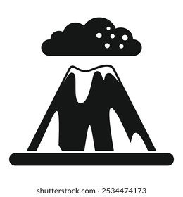 Black silhouette vector icon of a high volcano with smoke coming out of the crater