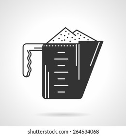 Black silhouette vector icon for measure spoon or cup with sport supplements white powder on white background.