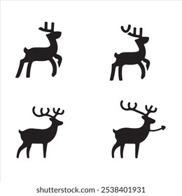 Black silhouette vector icon set Deer illustration.