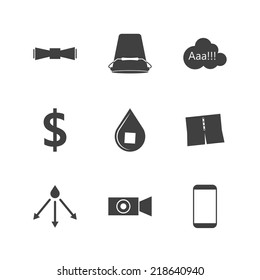 Black silhouette vector icons for Ice Bucket Challenge. Set of black silhouette vector icons with symbols of popular project on white background.