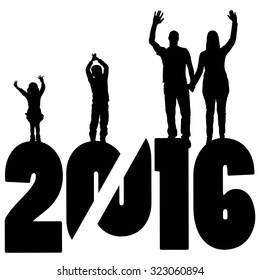 black silhouette vector illustration 2016 New Year
