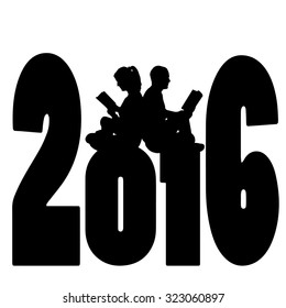 black silhouette vector illustration 2016 New Year