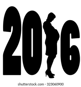 black silhouette vector illustration 2016 New Year