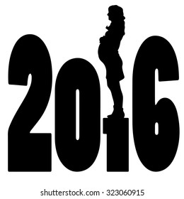 black silhouette vector illustration 2016 New Year
