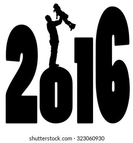black silhouette vector illustration 2016 New Year