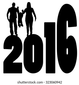 black silhouette vector illustration 2016 New Year