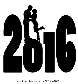 black silhouette vector illustration 2016 New Year