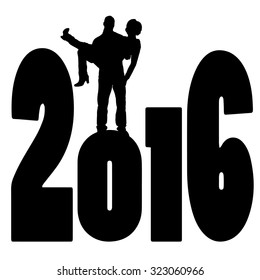 black silhouette vector illustration 2016 New Year