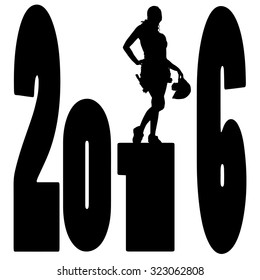 black silhouette vector illustration 2016 New Year