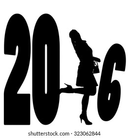 black silhouette vector illustration 2016 New Year