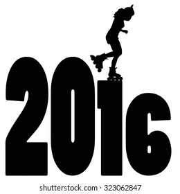 black silhouette vector illustration 2016 New Year