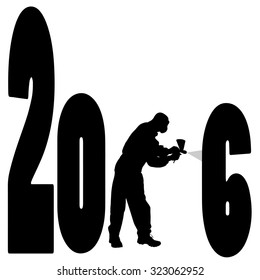 black silhouette vector illustration 2016 New Year