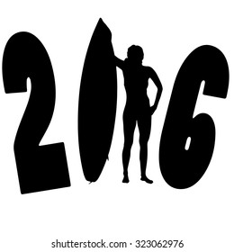 black silhouette vector illustration 2016 New Year