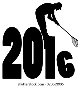 black silhouette vector illustration 2016 New Year