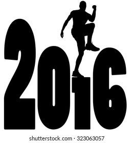 black silhouette vector illustration 2016 New Year