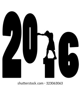 black silhouette vector illustration 2016 New Year
