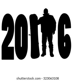 black silhouette vector illustration 2016 New Year