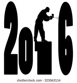 black silhouette vector illustration 2016 New Year