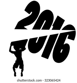 black silhouette vector illustration 2016 New Year