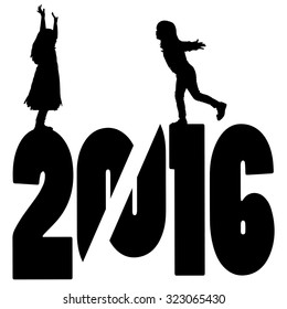 black silhouette vector illustration 2016 New Year