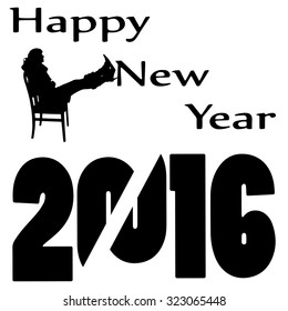 black silhouette vector illustration 2016 New Year