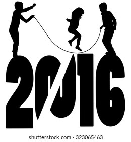 black silhouette vector illustration 2016 New Year