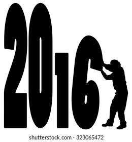 black silhouette vector illustration 2016 New Year