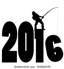 black silhouette vector illustration 2016 New Year