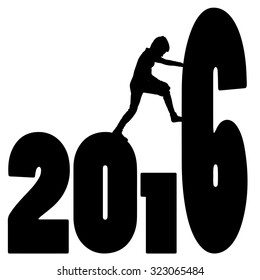 black silhouette vector illustration 2016 New Year