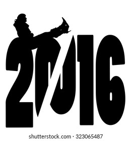 black silhouette vector illustration 2016 New Year
