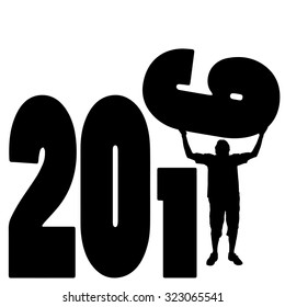 black silhouette vector illustration 2016 New Year