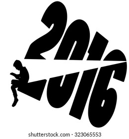 black silhouette vector illustration 2016 New Year